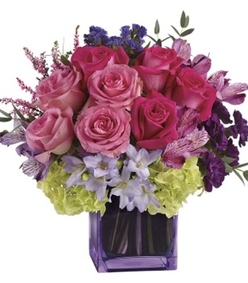 Mix Feminine Flowers In Lavender Cube Vase